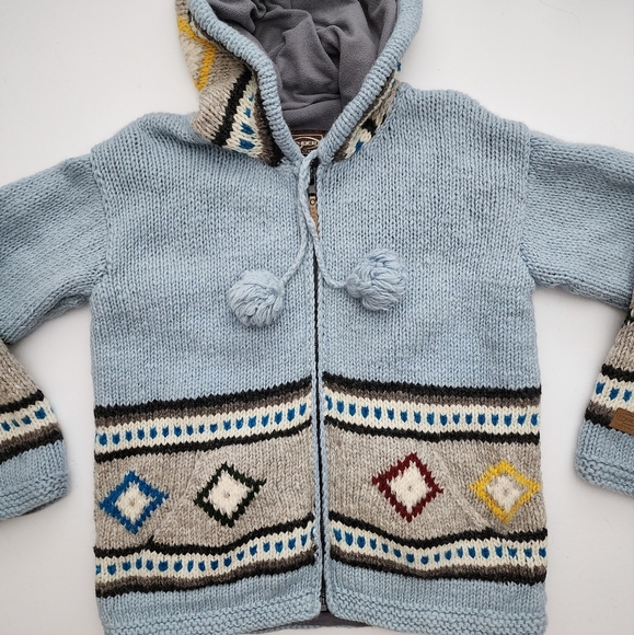 KYBER Outwear Women's Knit Light Blue Fairisle Wool Fleece Lined Zip Hoodie Sz S - Picture 3 of 15